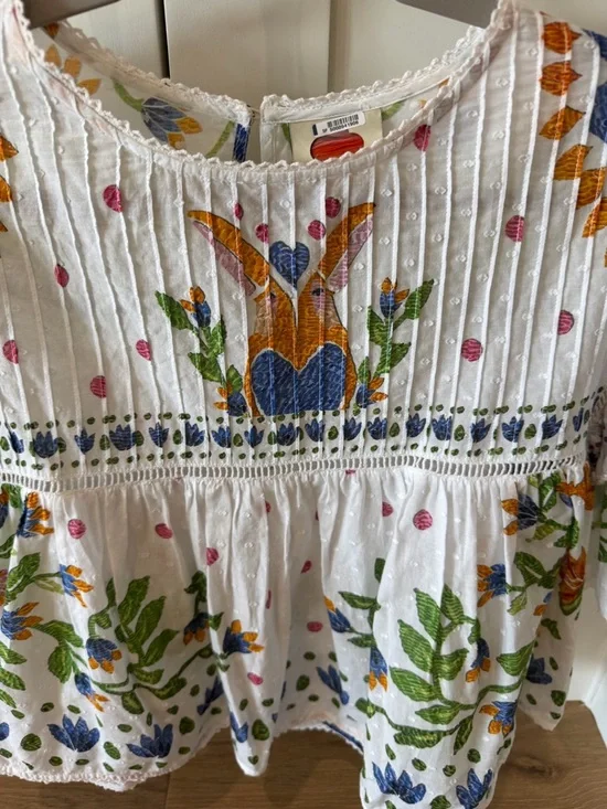 FARM Rio White Embroidered Floral Flutter-Sleeve Top - Picture 2 of 3